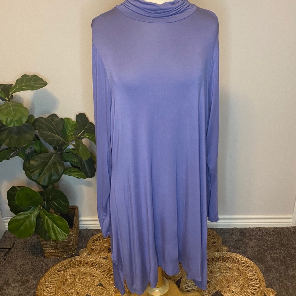 Plus Size Soft Surroundings Blue Mock Neck Tunic Dress